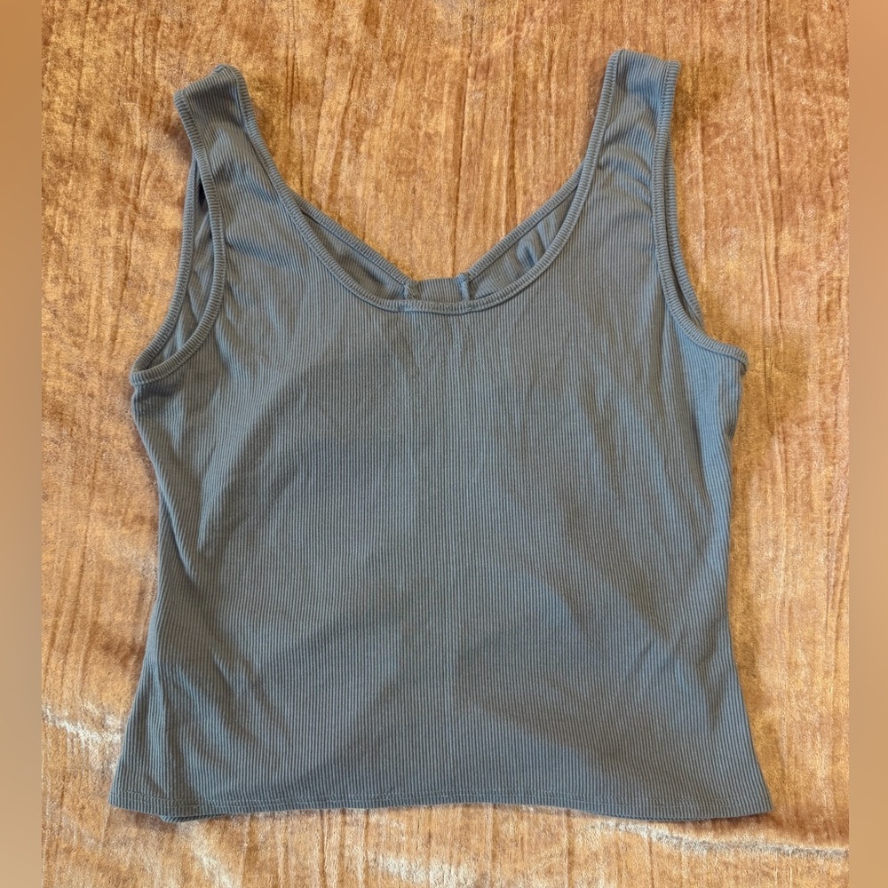 Lush Slate Blue Ruched Button-Front Ribbed Tank - Picture 2 of 2